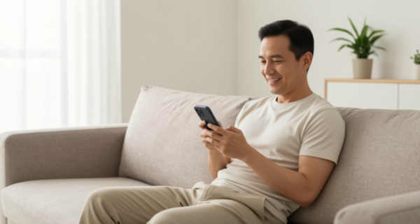 Hombre relajado con teléfono - Quiz ICIZA