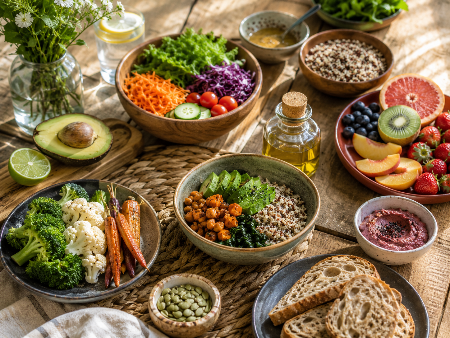 Alimentación equilibrada con comida real, colorida y natural